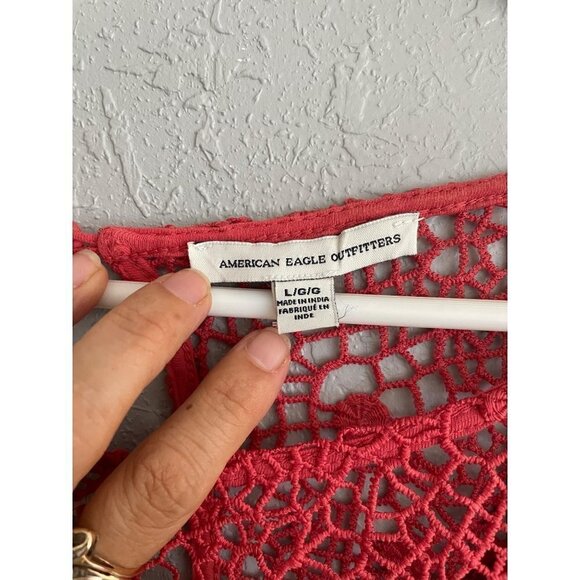 AMERICAN EAGLES OUTFITTER WOMENS BOHO CORAL Crochet LINNED SIZE LARGE LACE DRESS - Picture 3 of 10